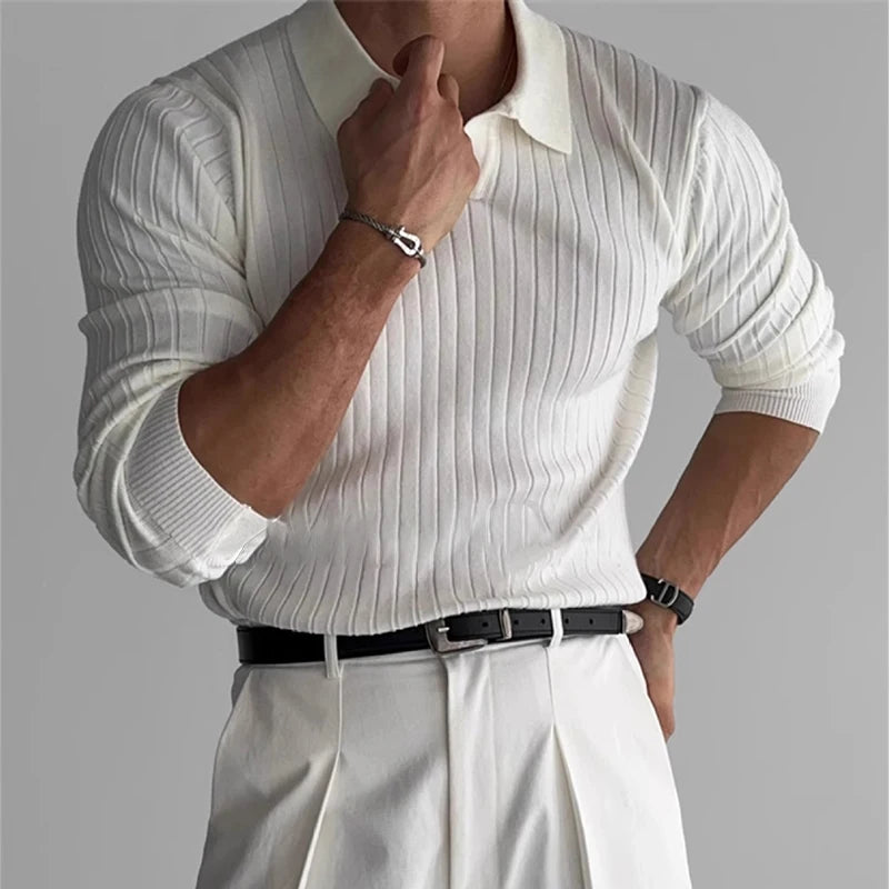 Light V-Neck Knitted Jacquard Polo Shirt