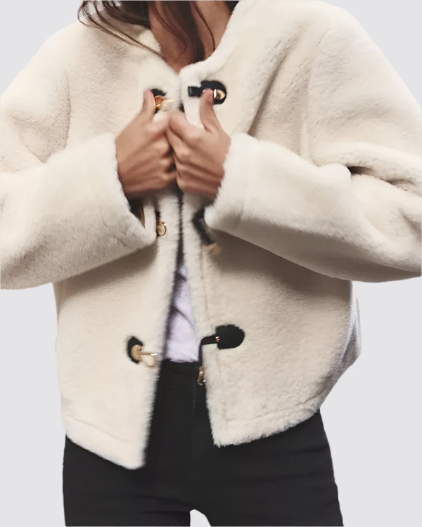 Round Neck Fur Buckle Jacket