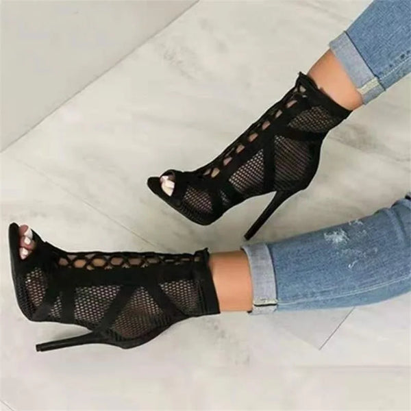 Mesh Lace Up Heels