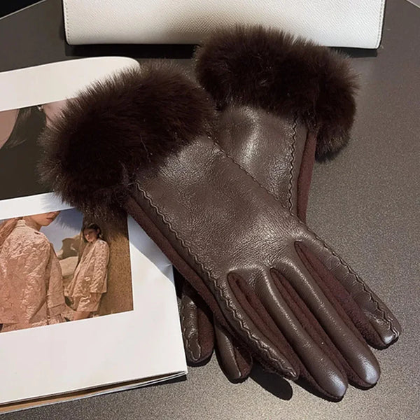 Faux Fur Leather Gloves