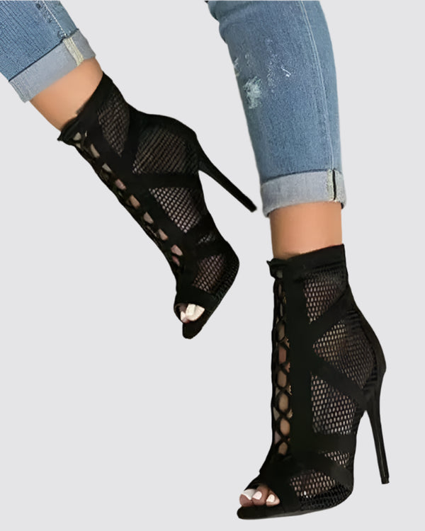 Mesh Lace Up Heels