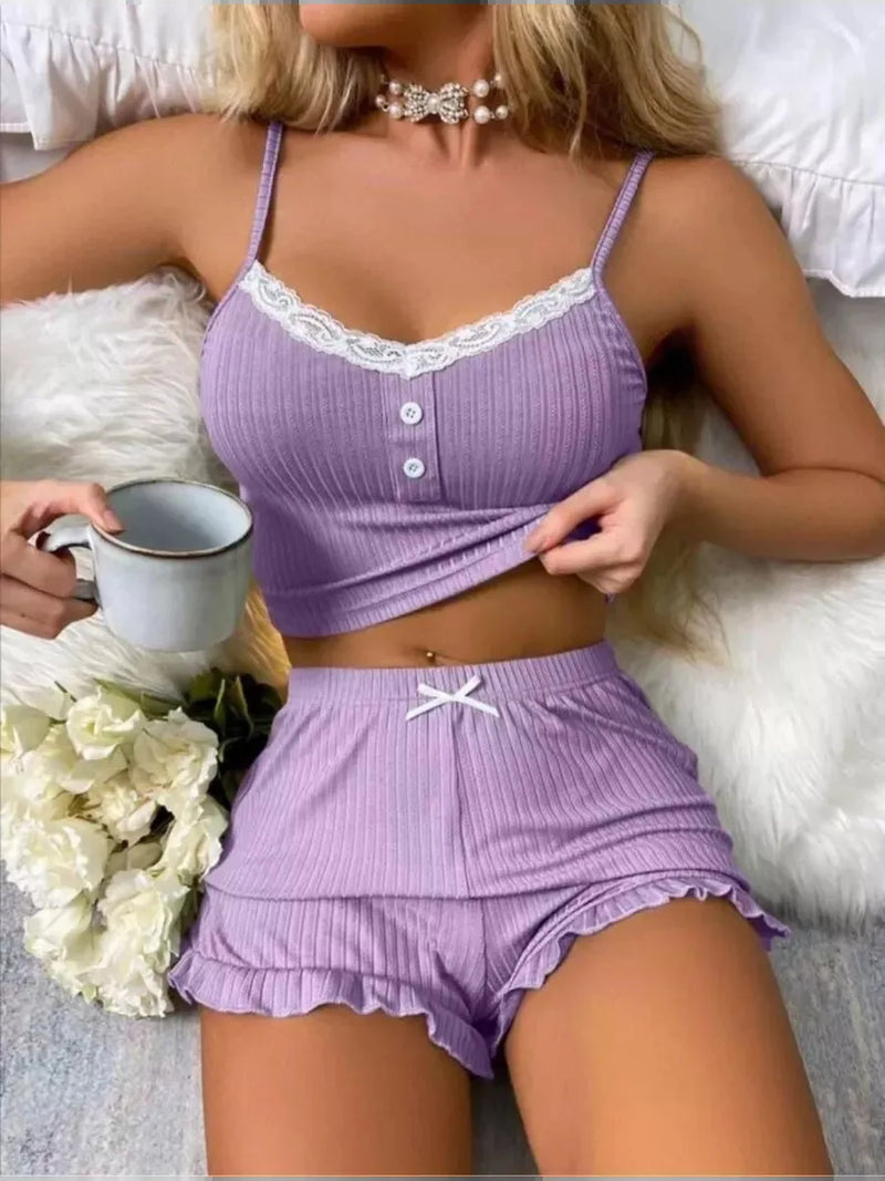 Ruffled Pyjama Top & Shorts Set