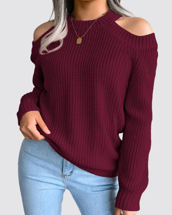 Crew Neck Off Shoulder Knitted Top