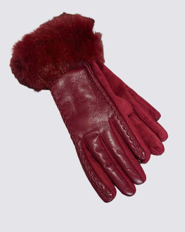 Faux Fur Leather Gloves