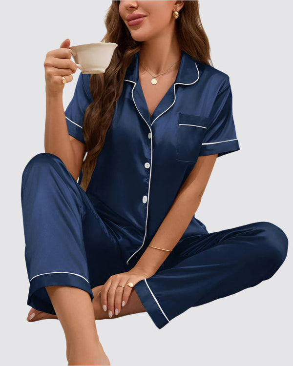 Shirt & Bottoms Satin Sleepwear Set