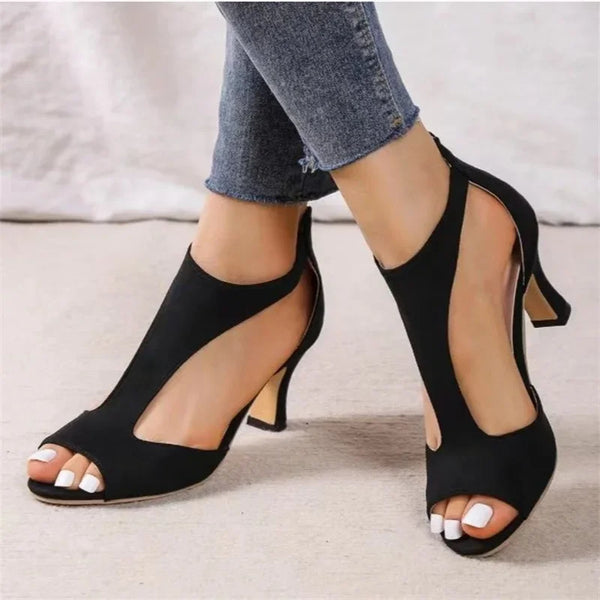 Mid Zipper Casual Heels